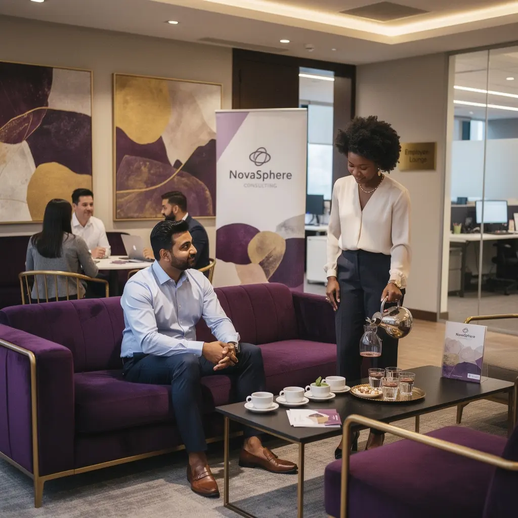 Современный офис с яркими акцентами и стильной мебелью